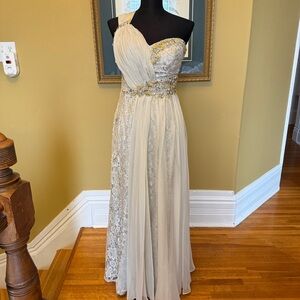 Terani Couture Cream and Gold Embellished Gown